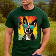 Dog Boston Terrier Hawaiian Men's Casual T-Shirt Forest