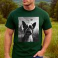 Dog Mom Dad Alien Selfie Boston Terrier UFO For Men Women Men's Casual T-Shirt Forest