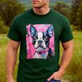 Dog Pink Boston Terrier Men's Casual T-Shirt Forest