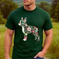 Floral FLower Boston Terrier Mom Grandma Men's Casual T-Shirt Forest