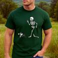 Halloween Boston Terrier And Skeleton Men's Casual T-Shirt Forest