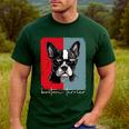 Retro Boston Terrier Dog Lover Bostie Mom Dad Dog Owner Men's Casual T-Shirt Forest