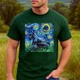 Scottish Terrier Starry Night Scotty Dog Art By Aja Men's Casual T-Shirt Forest