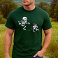 Skeleton Chasing Dog Boston Terrier Halloween Pet Lover Men's Casual T-Shirt Forest