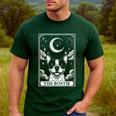 Tarot Card Vintage Crescent Moon Boston Terrier Dog Mom Men's Casual T-Shirt Forest