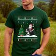 Ugly Christmas Tree Lights Xmas Santa Riding Boston Terrier Men's Casual T-Shirt Forest