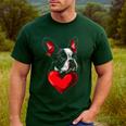 Valentine's Day Boston Terrier Dog Vector Men's Casual T-Shirt Forest