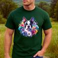 Watercolor Floral Boston Terrier Mama Dog Lover Mother's Day Men's Casual T-Shirt Forest