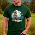 Whimsical Forest Adventures Sasquatch Bigfoot Walking Boston Terrier Dog Lovers Men's Casual T-Shirt Forest