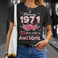 55歳 1971年2月 花柄 55歳 誕生日 男性 女性 Tシャツ 彼女への贈り物