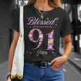 91歳の91歳の誕生日bデーパーティー 神に祝福されて Tシャツ 彼女への贈り物
