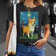 ゴッホ動物アート 動物愛好家のためのかわいいコーギー犬 Tシャツ 彼女への贈り物