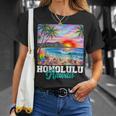 ホノルル ハワイ ハワイアン 波 ビーチ 夏 サーフィン レトロ Tシャツ 彼女への贈り物