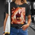 宇宙 猫 ライディング ラマ ユニコーン ピザ Tシャツ 彼女への贈り物