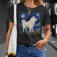 星月夜の犬 ヴァン・ゴッホ サモエド Tシャツ 彼女への贈り物