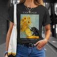面白いゴッホ風変わりな猫とひまわりの花瓶パロディアート Tシャツ 彼女への贈り物