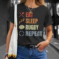 食べる寝るラグビーリピートラグビーコーチチームスポーツ Tシャツ 彼女への贈り物