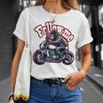 Followmeバイクに乗るゴリラのバックプリントデザイン Tシャツ 彼女への贈り物