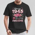 81歳 1945年2月 花柄 81歳 誕生日 男性 女性 長袖tシャツ Tシャツ 面白い贈り物