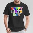 Happy Birthday（ハッピーバースデー）カラフルポップ【お誕生日 プリント】サプライズ 文字 イベントデザイン Tシャツ 面白い贈り物