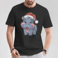 Joli Petit Hippopotame Chapeau De Père Noël Coloré Amusant Manche Longue T-Shirt Cadeaux drôles