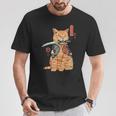 Katana Tatuada De Japón Asiáticoamurai Gato Geekintage Retro Camiseta unisex Regalos divertidos