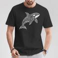 トライバル シャチ クジラ ハワイアン マオリ タトゥー オーシャン アート デザイン Tシャツ 面白い贈り物