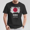 仙台ジャパン 休暇お土産 日本国旗 アンティーク調 Tシャツ 面白い贈り物