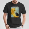 面白いゴッホ風変わりな猫とひまわりの花瓶パロディアート Tシャツ 面白い贈り物