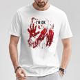 I'm Ok シャツ 血まみれ シャツ 手 血のはね 血 ステンド Tシャツ 面白い贈り物