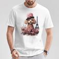 かわいい フランス パリ エッフェル塔 トイプードル パリジャンプードル 長袖tシャツ Tシャツ 面白い贈り物
