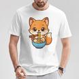 かわいいキツネを食べるラーメンかわいい動物アート Tシャツ 面白い贈り物