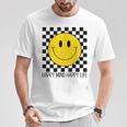 ハッピーマインド ハッピーライフ 70年代 スマイルチェック ハッピースマイルフェイス Tシャツ 面白い贈り物