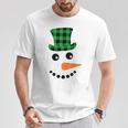 雪だるま 顔 にんじん鼻 クリスマス 冬 格子柄 サンタハット Tシャツ 面白い贈り物