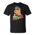 Capybara Riding Train Cute Kawaii Cartoon Rail Adventure Tシャツ