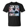 Jdm日本人ドリフトレースカー2台 東京ストリートドリフト夜 Tシャツ
