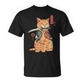 Katana Tatuada De Japón Asiáticoamurai Gato Geekintage Retro Camiseta unisex