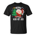Merry Kiss My Ass Cadeau De Noël Amusant Père Noël T-Shirt