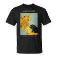 面白いゴッホ風変わりな猫とひまわりの花瓶パロディアート Tシャツ