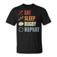 食べる寝るラグビーリピートラグビーコーチチームスポーツ Tシャツ
