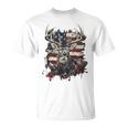 Buck White Tail Deer Hunting Hunter Distressed American Flag T-Shirt
