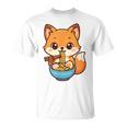 かわいいキツネを食べるラーメンかわいい動物アート Tシャツ