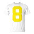 イエローナンバー8 背面 スポーツチームジャージ番号 Tシャツ
