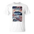 日本の桜庭 芸者 富士山 桜 木 Tシャツ