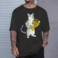 フレンチホルン音楽家オーケストラ音楽を奏でるクールな猫 Tシャツ 彼への贈り物