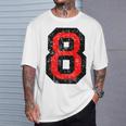 Número 8 Rojo Y Nero 8º Cumpleaños No8 Camiseta unisex Regalos para él