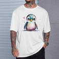 ちょっと可愛い赤ちゃんペンギンの鳥とハートのペンギン。 Tシャツ 彼への贈り物