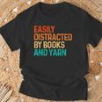 Easily Distracted By Books And Yarn Knitting T-Shirt Gifts for Old Men