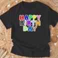Happy Birthday（ハッピーバースデー）カラフルポップ【お誕生日 プリント】サプライズ 文字 イベントデザイン Tシャツ 高齢者への贈り物
