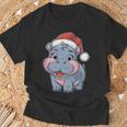 Joli Petit Hippopotame Chapeau De Père Noël Coloré Amusant Manche Longue T-Shirt Cadeaux pour les vieillards
